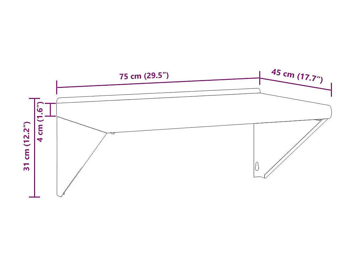 Estante de pared de acero inoxidable plateado 75x45x31 cm