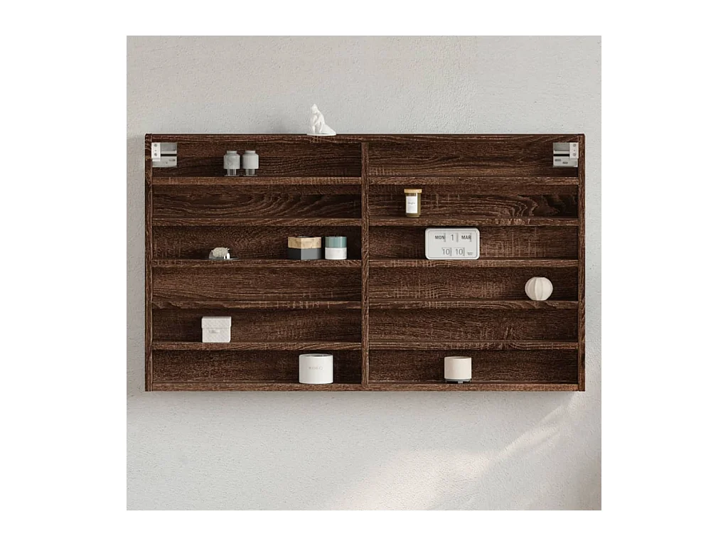 Vitrinekast 100x8,5x58 cm bewerkt hout bruin eikenkleurig