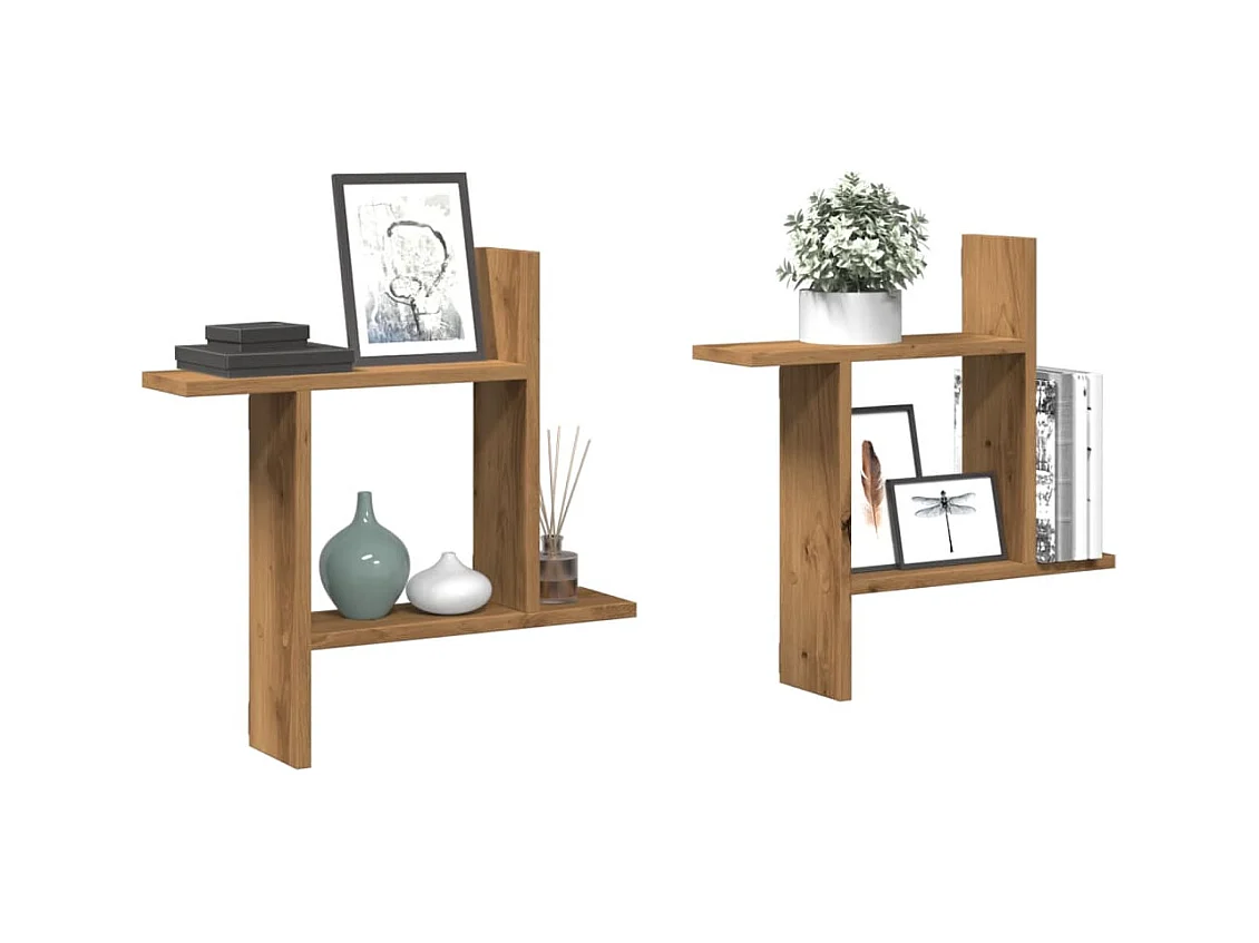 Wandschappen 2 st 50x12x50 cm bewerkt hout artisanaal eiken