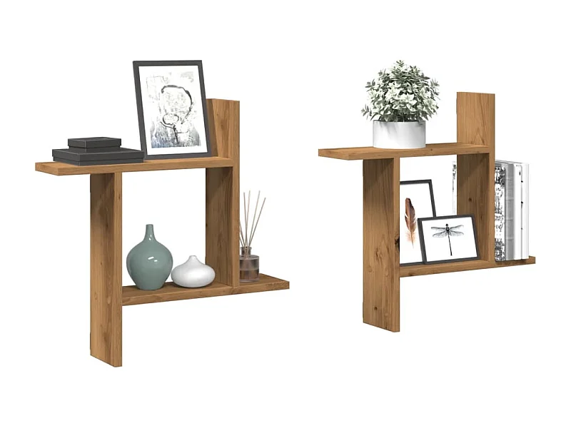 Wandschappen 2 st 50x12x50 cm bewerkt hout artisanaal eiken