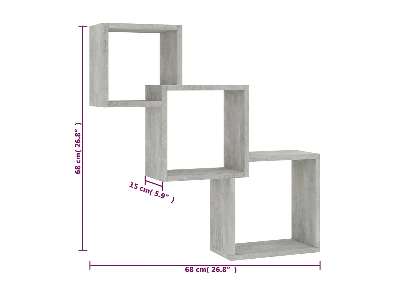 Mensole a Muro Cubiche Grigio Cemento 68x15x68cm Multistrato