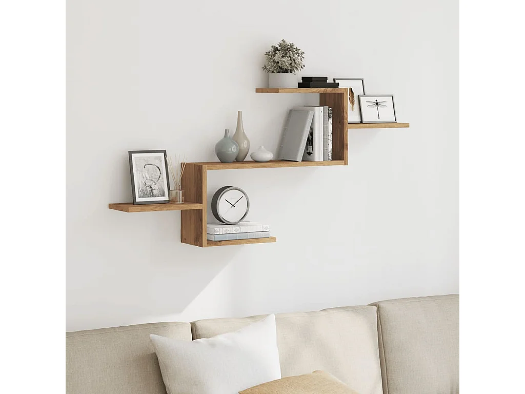 Wandschap 104x15x49 cm bewerkt hout artisanaal eikenkleurig