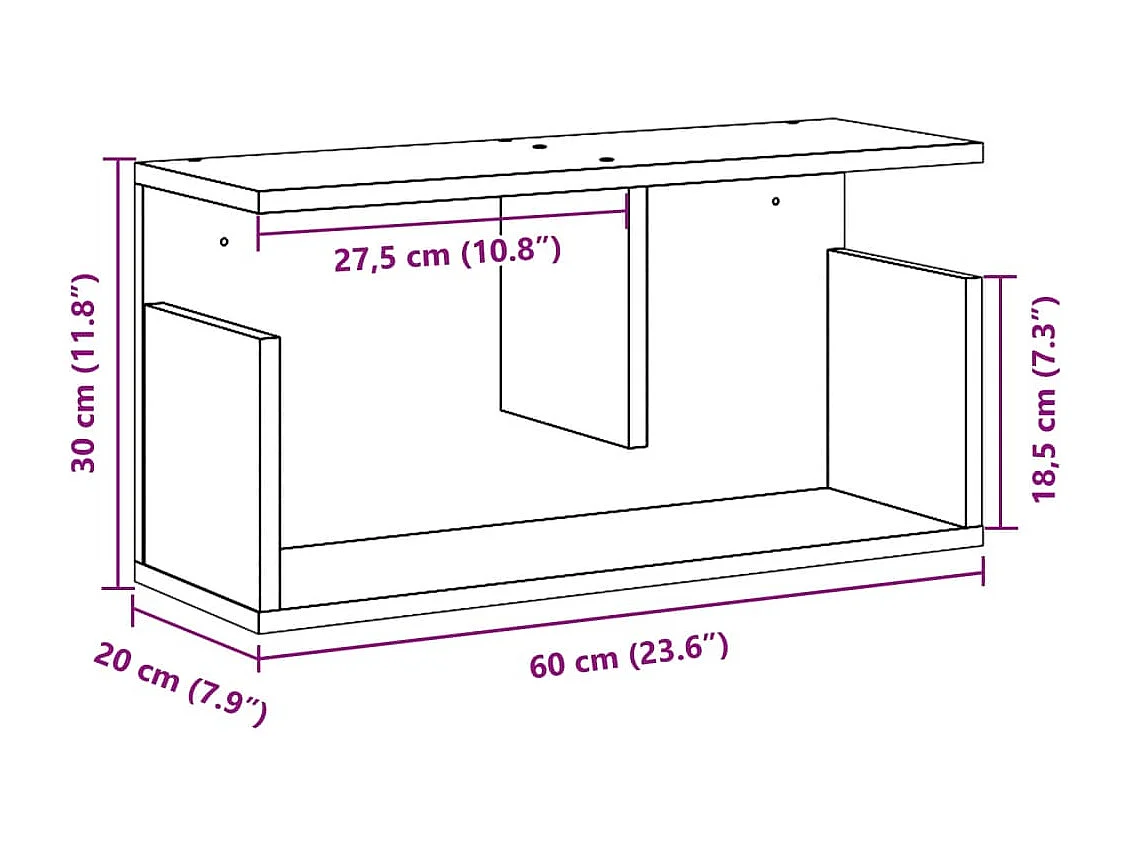 Armoire murale 60x20x30 cm chêne fumé bois d'ingénierie