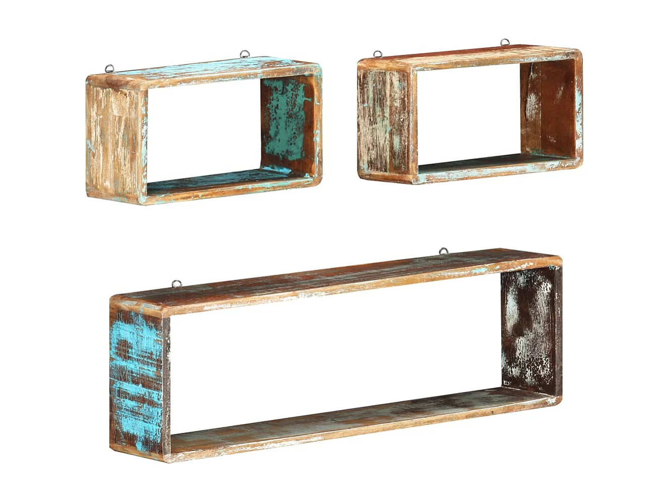 Juego de estantes cubo de pared 3 pzas madera maciza reciclada