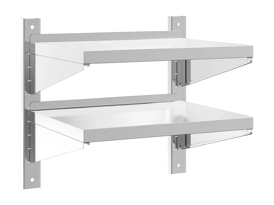 Mensola Muro 2 Ripiani 50x40x60cm Argento Acciaio Inossidabile