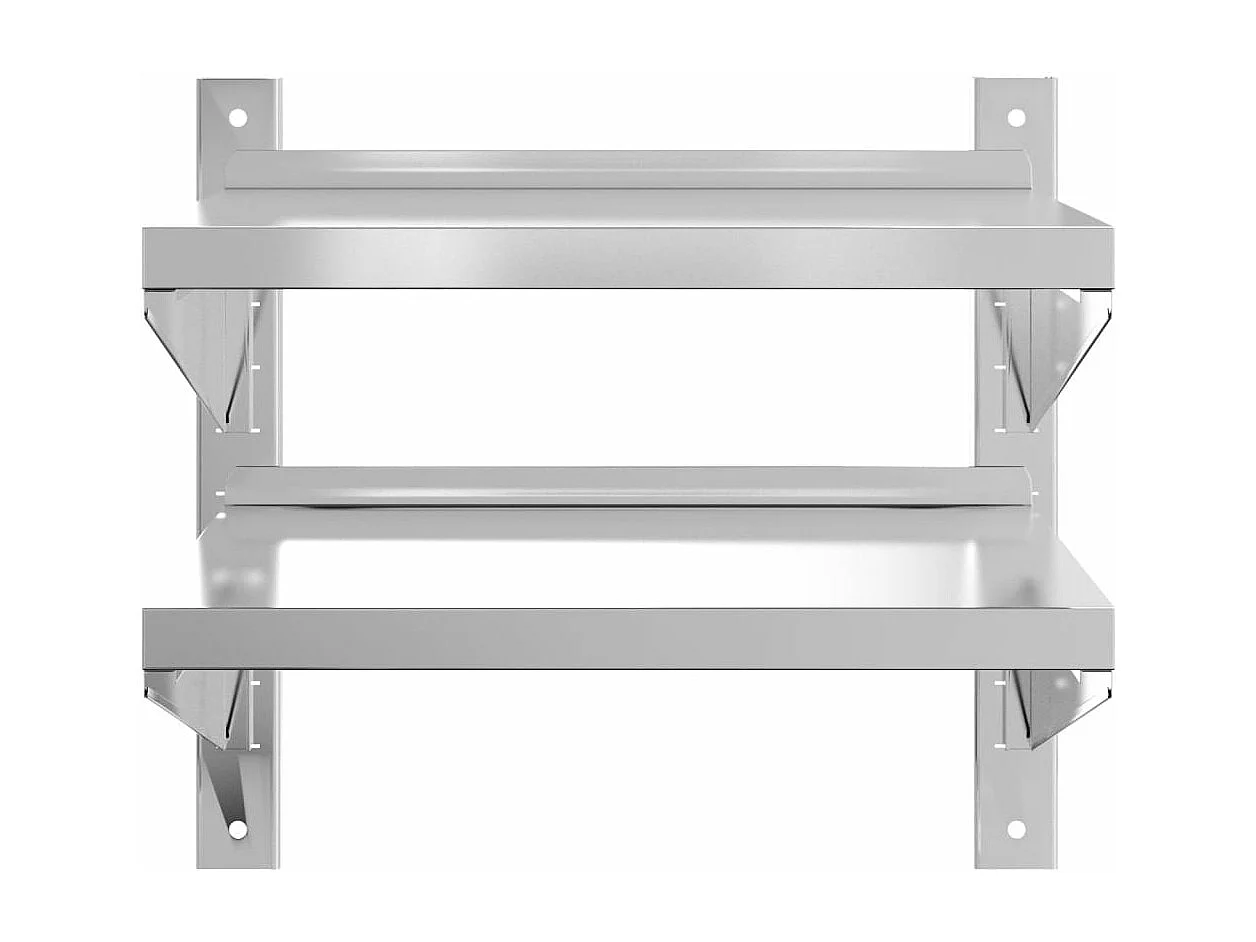 Mensola Muro 2 Ripiani 50x40x60cm Argento Acciaio Inossidabile