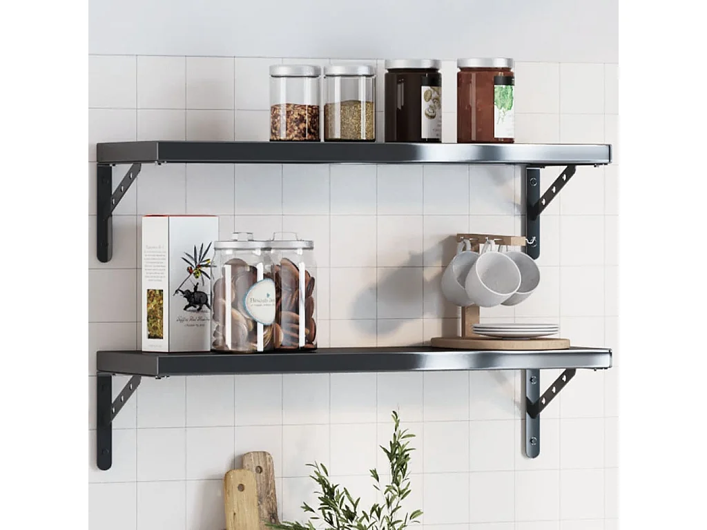 Staffe per Mensola 4 pz 23,5x2,5x15,5 cm in Acciaio Inox Nero