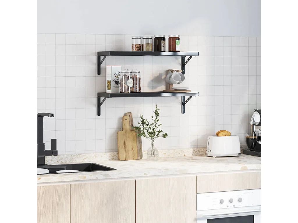 Staffe per Mensola 4 pz 23,5x2,5x15,5 cm in Acciaio Inox Nero