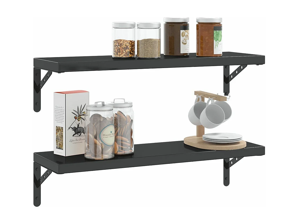 Staffe per Mensola 4 pz 23,5x2,5x15,5 cm in Acciaio Inox Nero