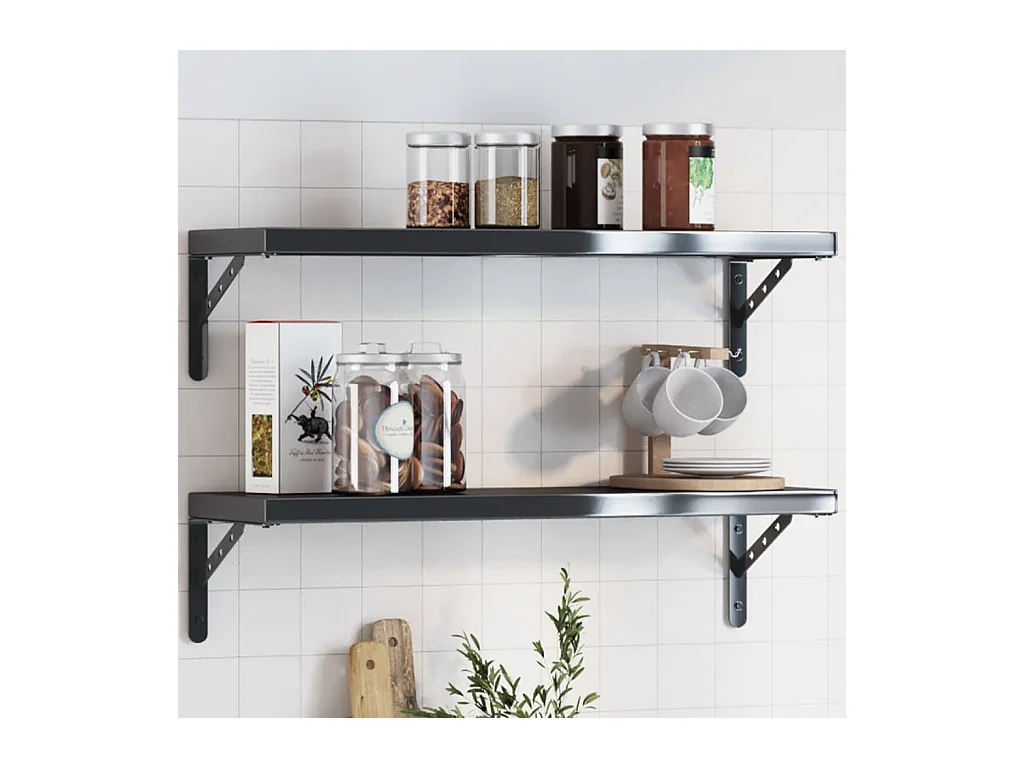 Supports d'étagères 4 pcs 23,5x2,5x15,5cm noir acier inoxydable