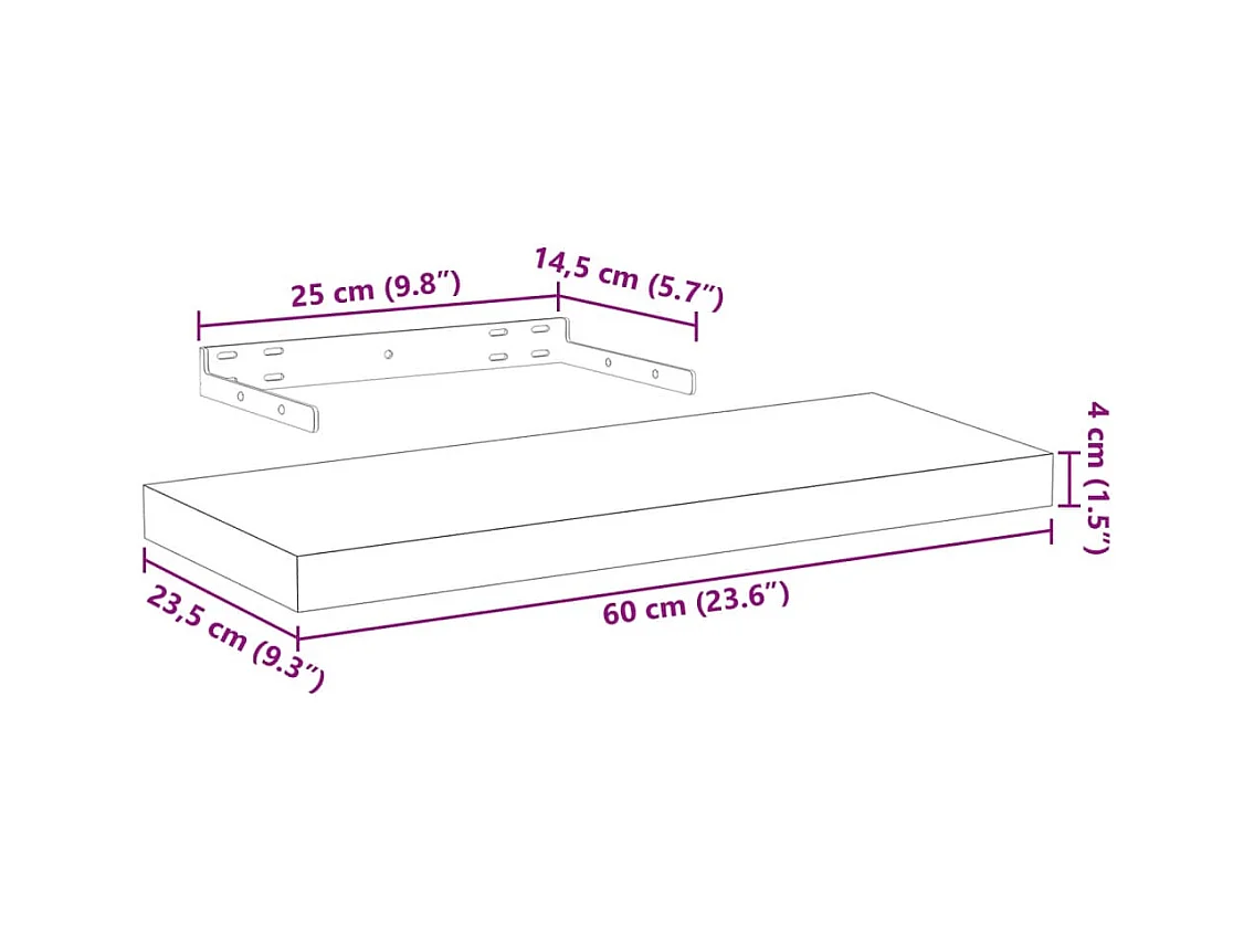 Prateleiras flutuantes 2 pcs 60x23,5x4 cm derivados de madeira