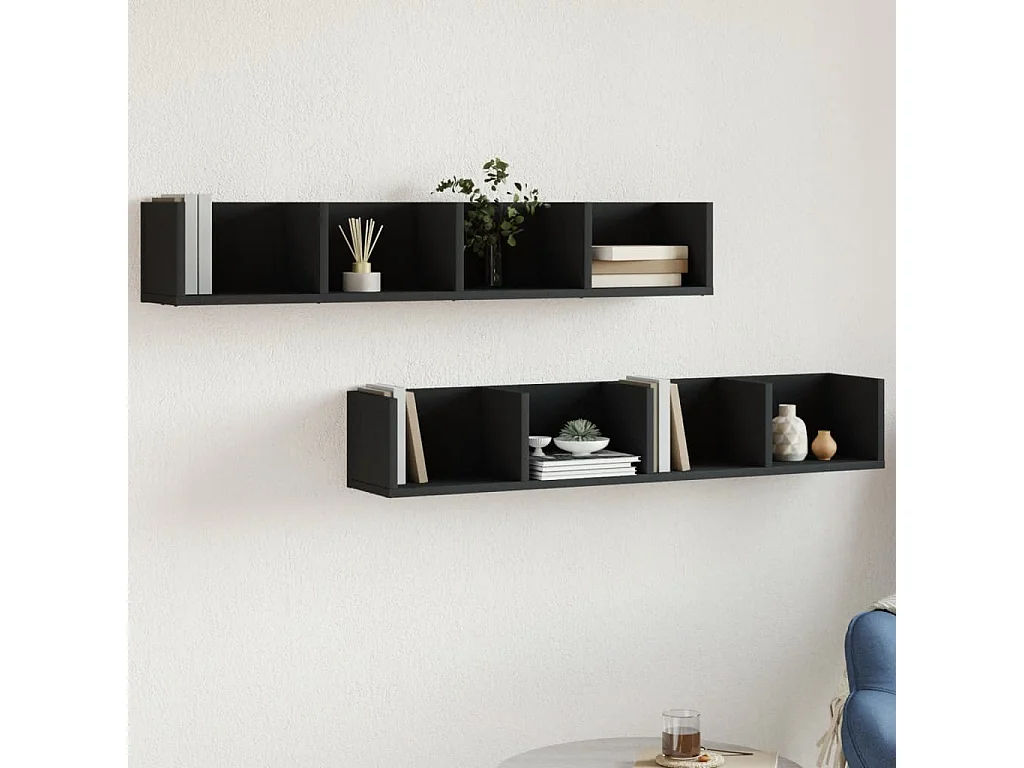 Muebles de pared 2 uds madera de ingeniería negro 99x18x16,5 cm