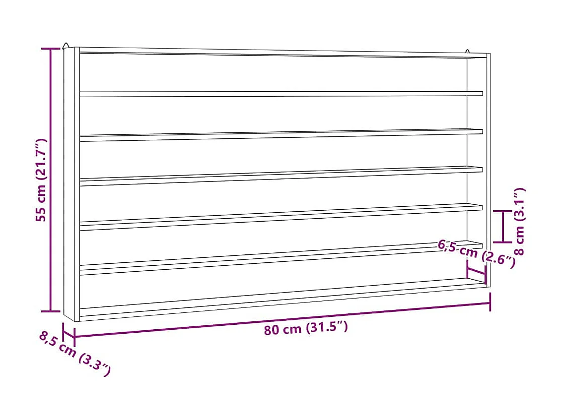 Mueble expositor de pared con 6 estantes 80x8,5x55 cm