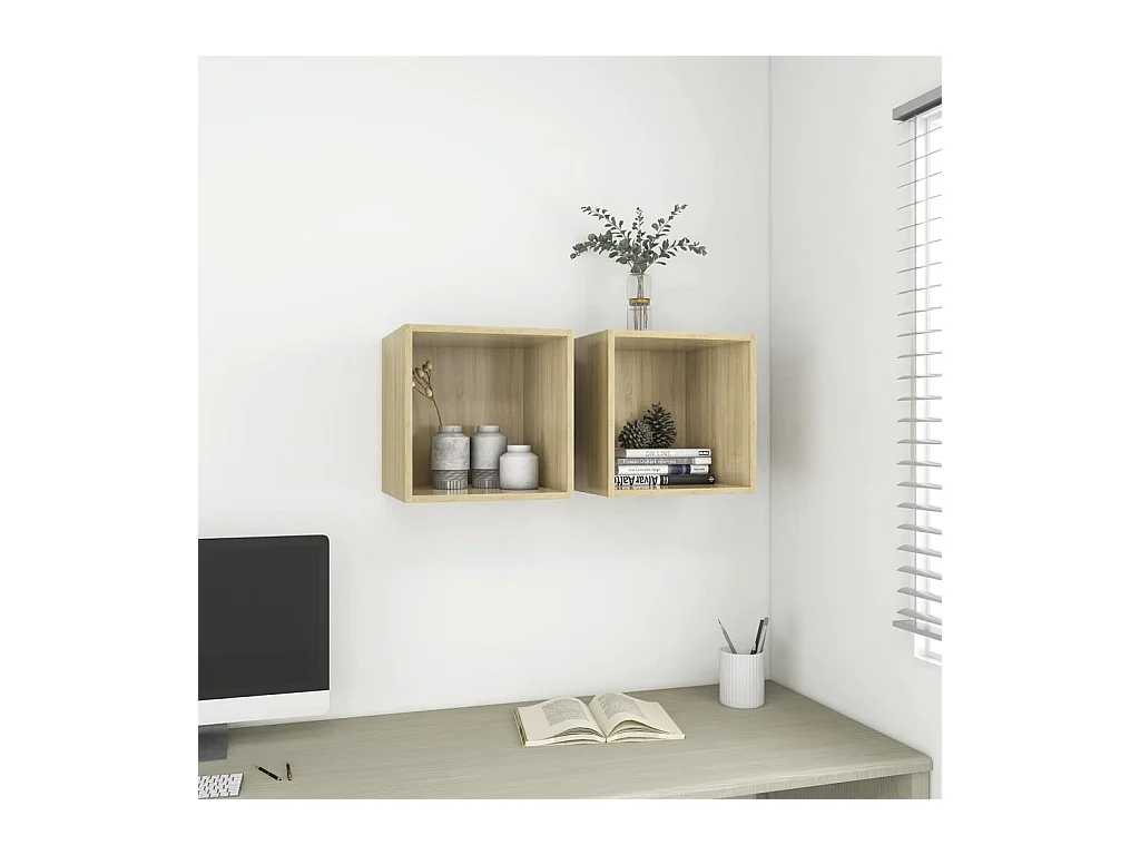 Wandkasten 2 st 37x37x37 cm bewerkt hout sonoma eikenkleurig