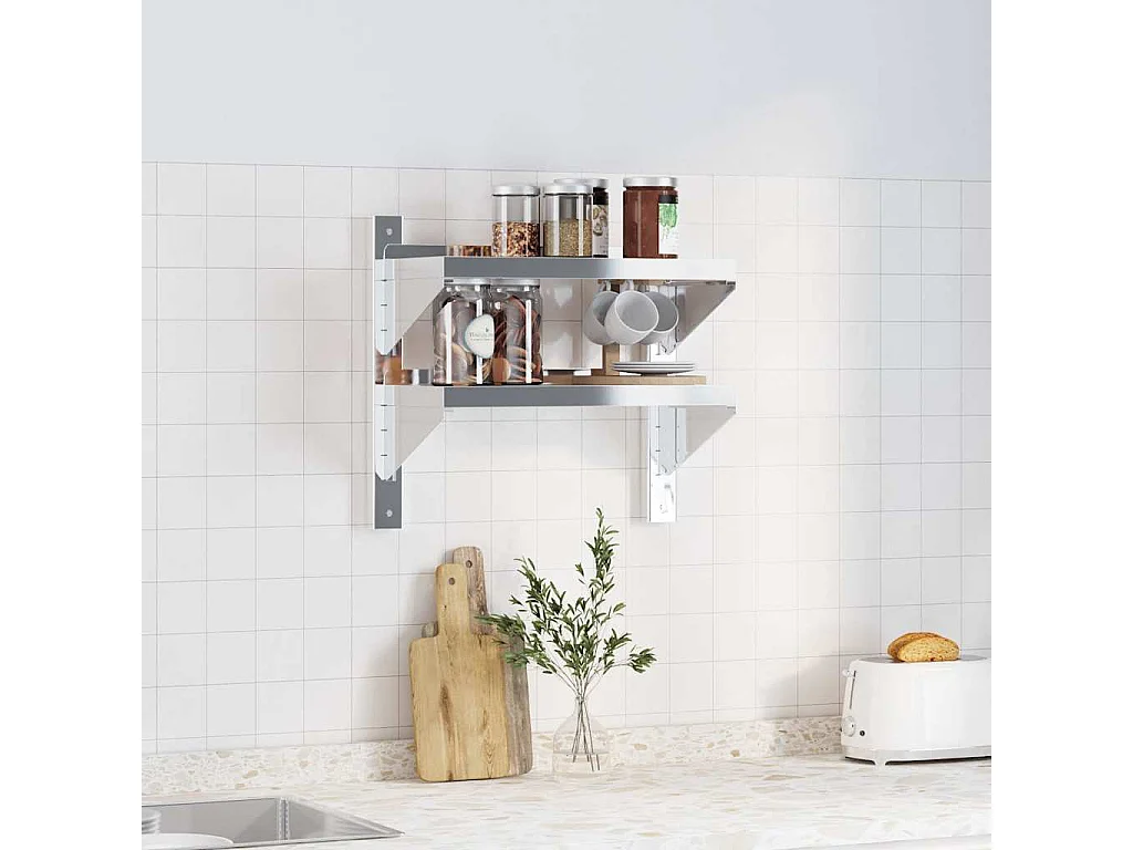 Estante parede 2 prateleiras 50x23,5x60 cm aço inoxidável prata