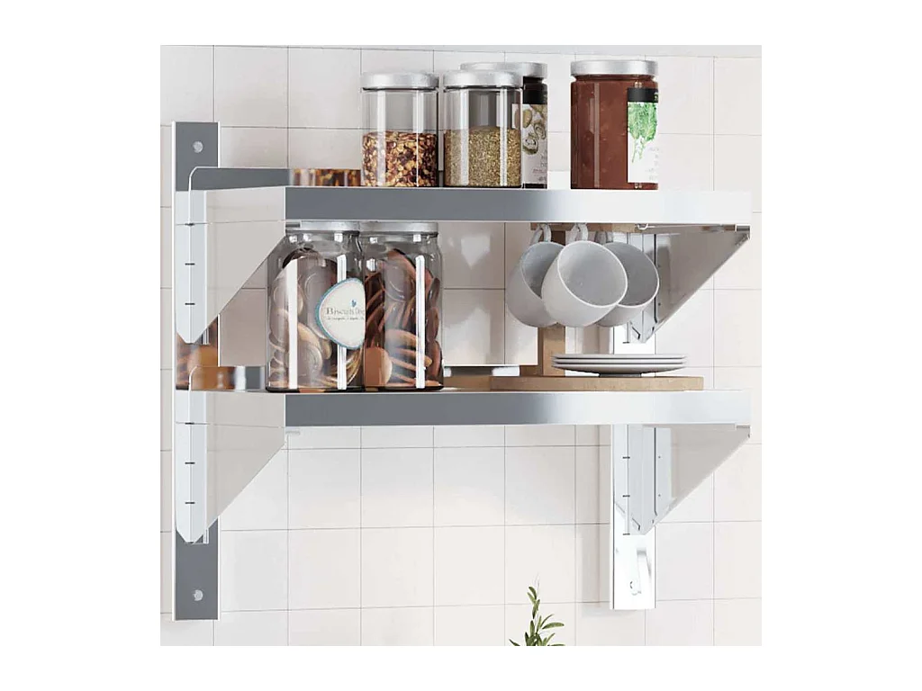 Mensola a Muro 2 Ripiani 50x23,5x60cm Argento in Acciaio Inox
