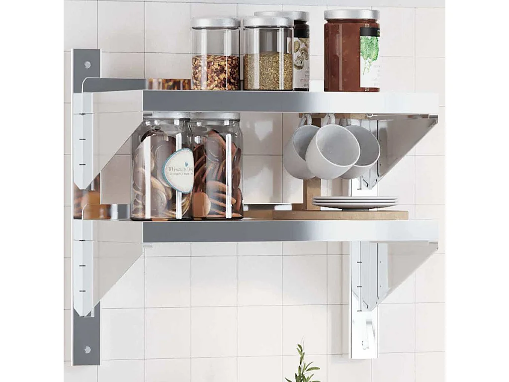 Étagère murale 2 niveaux 50x23,5x60 cm argenté acier inoxydable