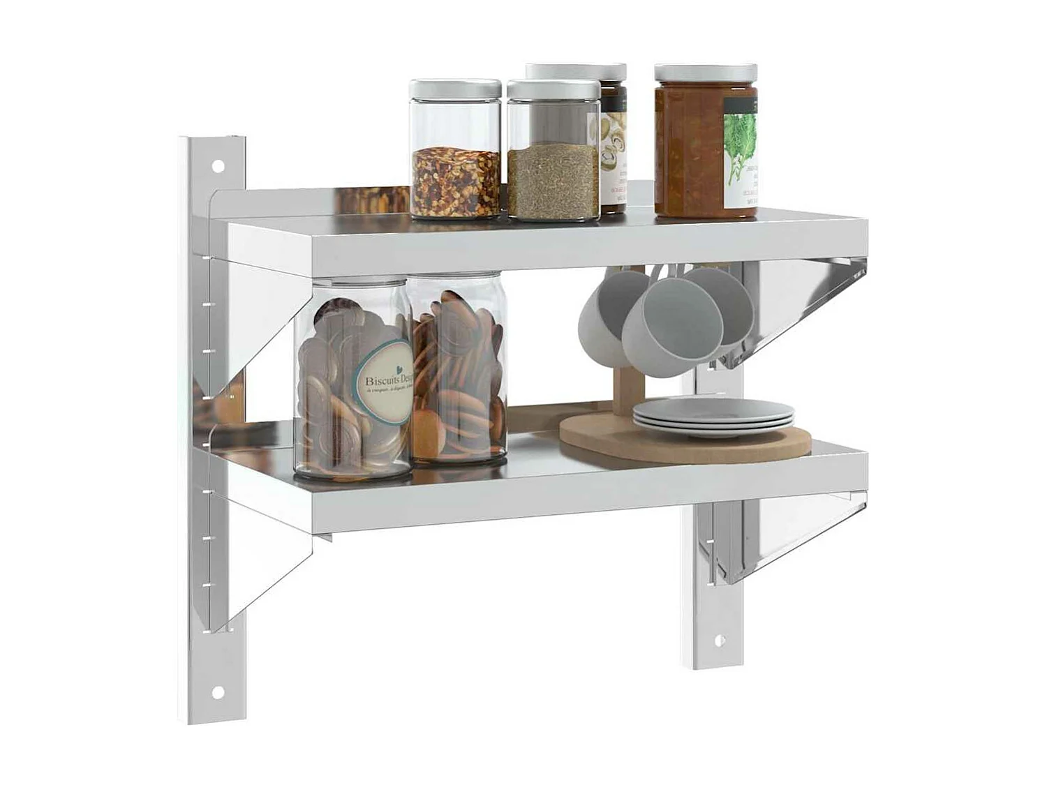 Étagère murale 2 niveaux 50x23,5x60 cm argenté acier inoxydable