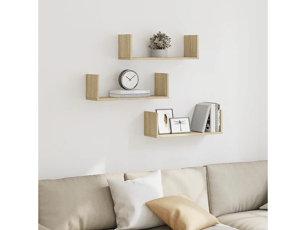 Étagères murales 3pcs chêne sonoma 58x18x18cm bois d'ingénierie