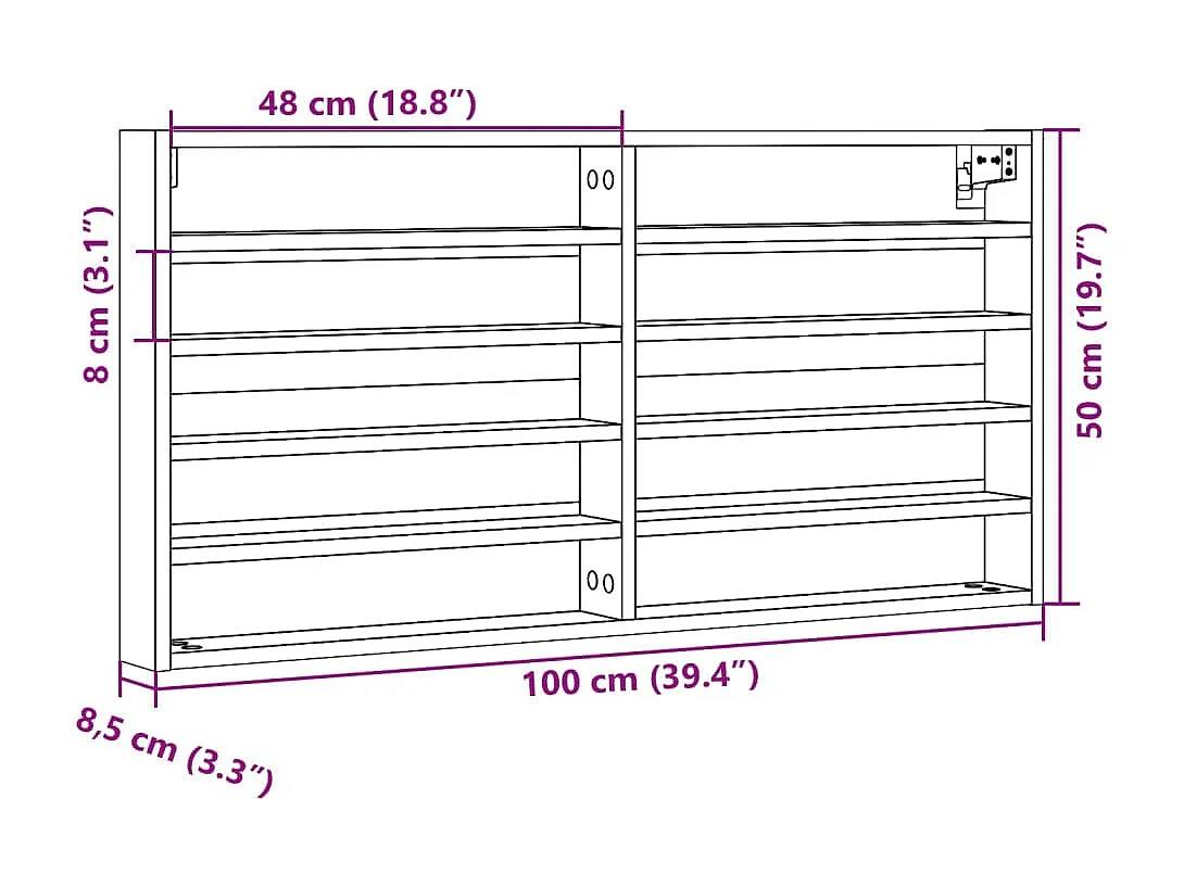 Armário vitrine 100x8,5x50cm derivados de madeira cinza cimento