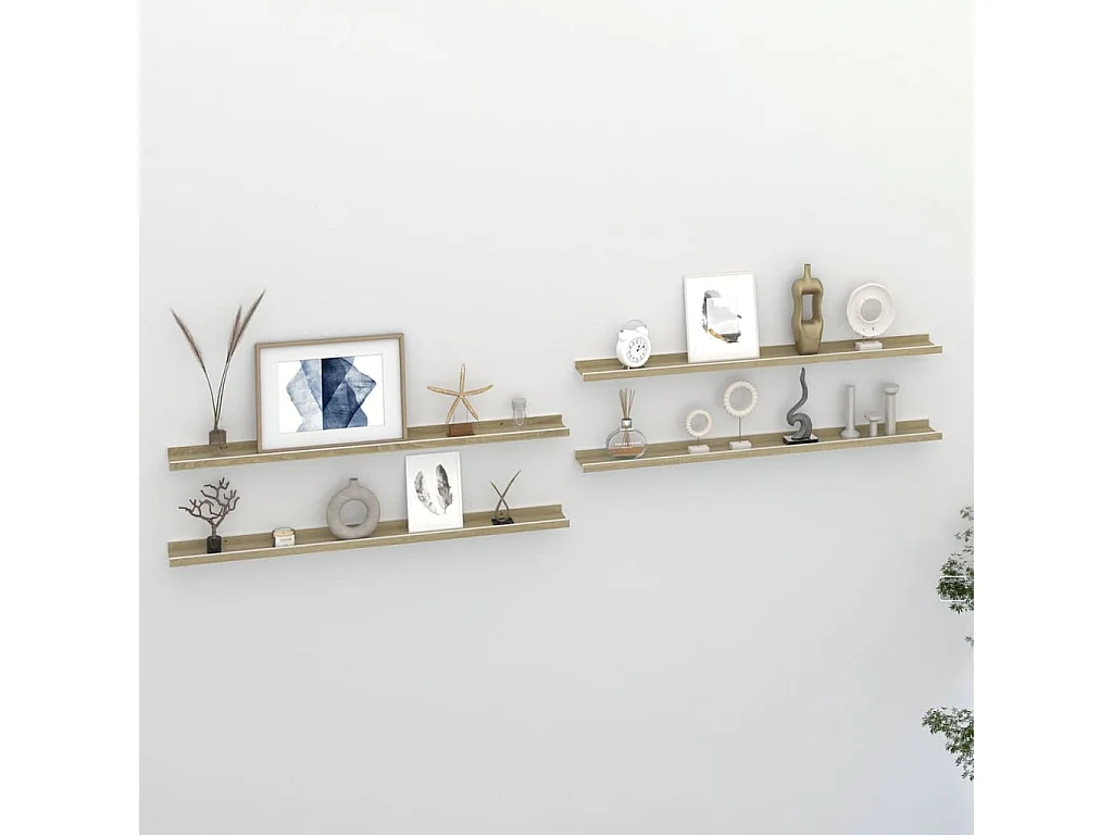 Prateleiras de parede 4 pcs 100x9x3 cm branco e carvalho sonoma