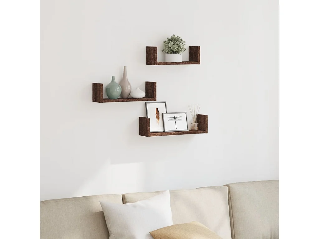 Prateleiras de parede 3 pcs derivados madeira carvalho castanho