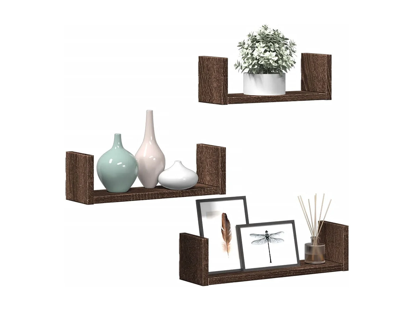 Prateleiras de parede 3 pcs derivados madeira carvalho castanho