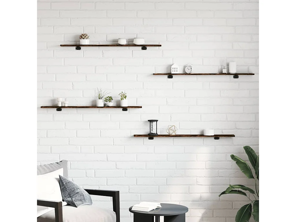 Estantes pared 4 uds madera ingeniería roble humo 100x10x1,5 cm