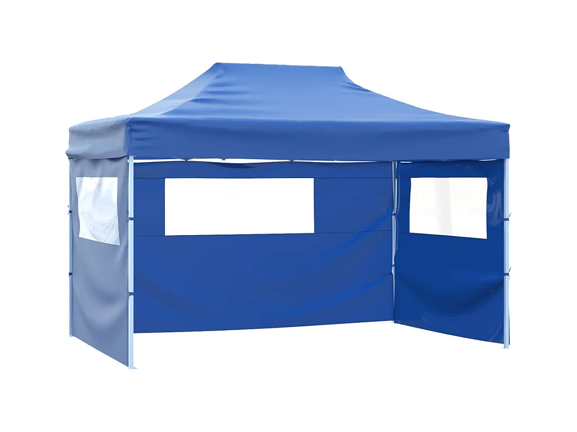 Tente de réception pliable avec 3 parois 3x4 m Acier Bleu