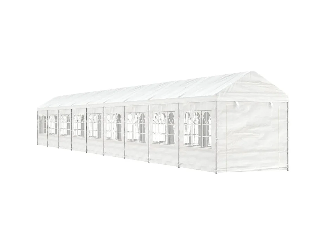 Prieel met dak 20,07x2,28x2,69 m polyetheen wit