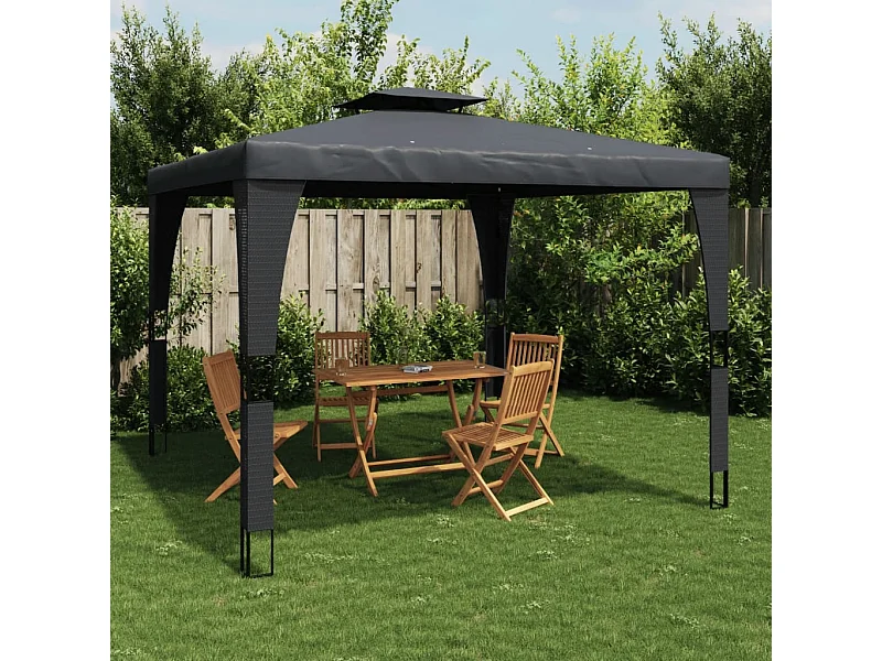 Prieel met dubbel dak 3,98x2,98 m staal antracietkleurig