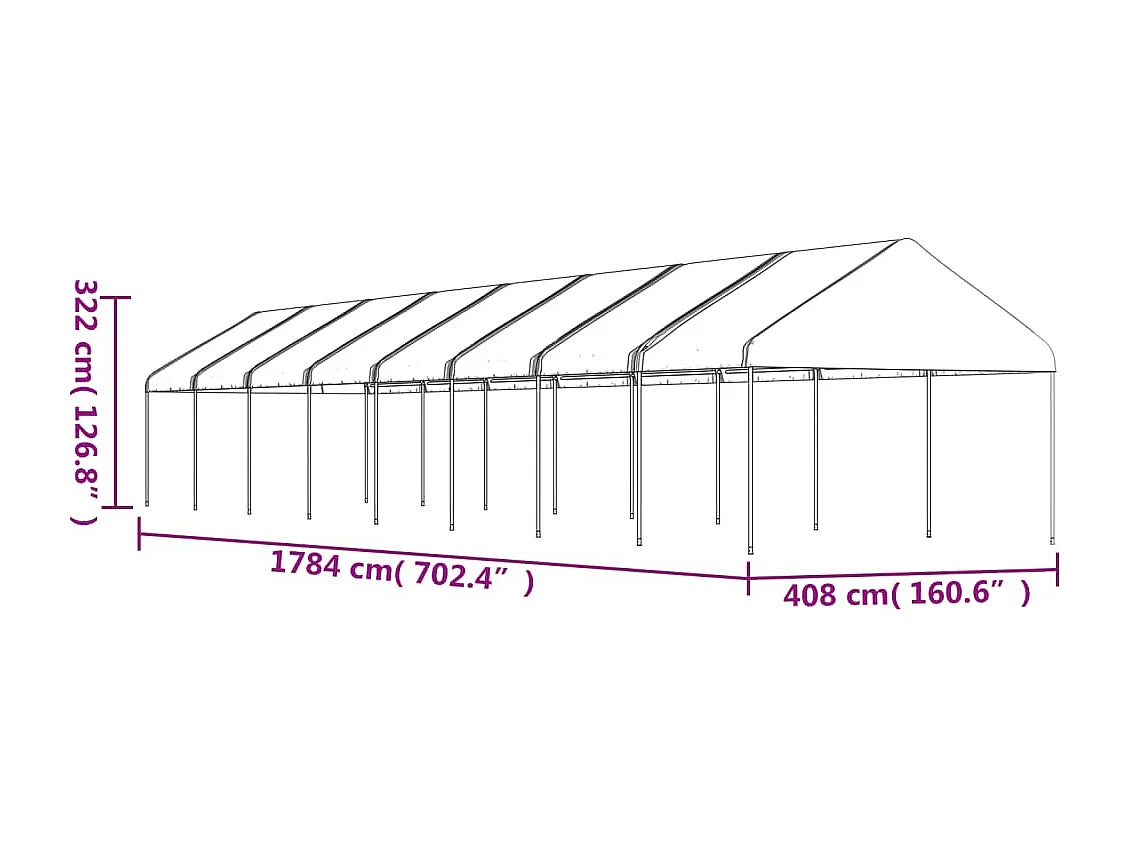 Prieel met dak 17,84x4,08x3,22 m polyetheen wit