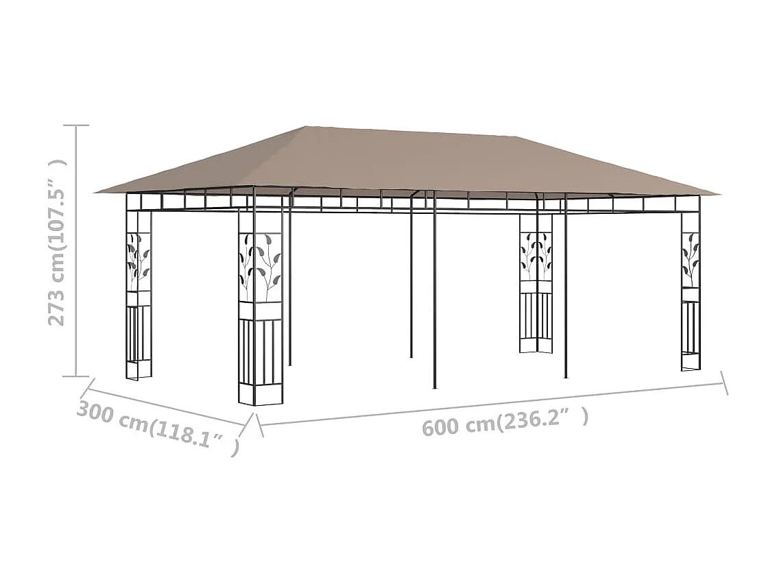 Cenador con mosquitera gris taupe 6x3x2,73 m 180 g/m²