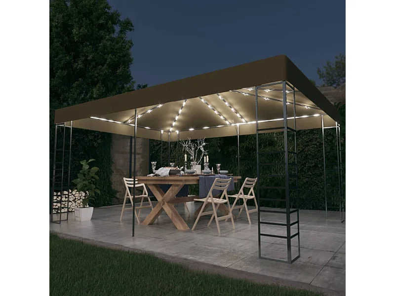 Carpa cenador de jardín con tira de luz LED 3x4m taupé 180 g/m²
