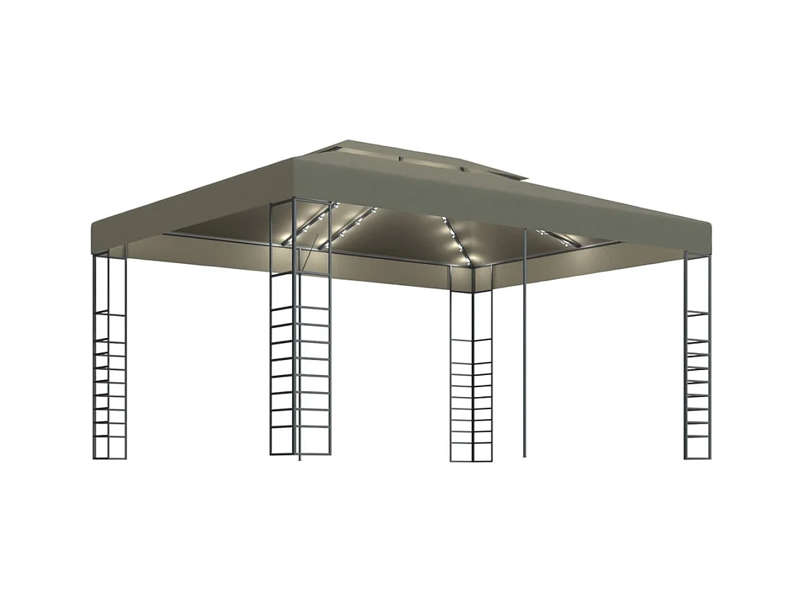 Pavillon mit LED-Lichterkette 3x4 m Taupe