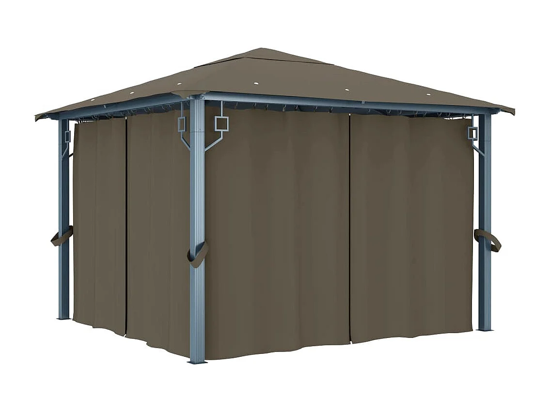 Pavillon mit Vorhängen & LED-Lichterkette 300x300 cm Taupe Alu