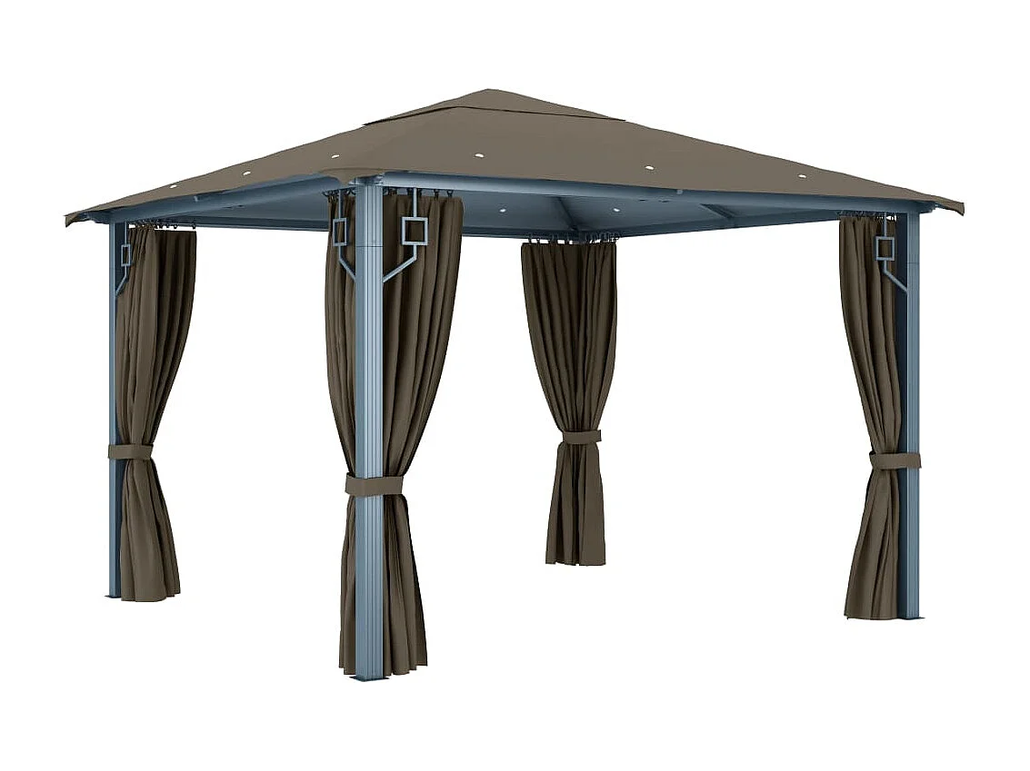 Tonnelle avec rideau et lumières LED 3x3 m Taupe Aluminium