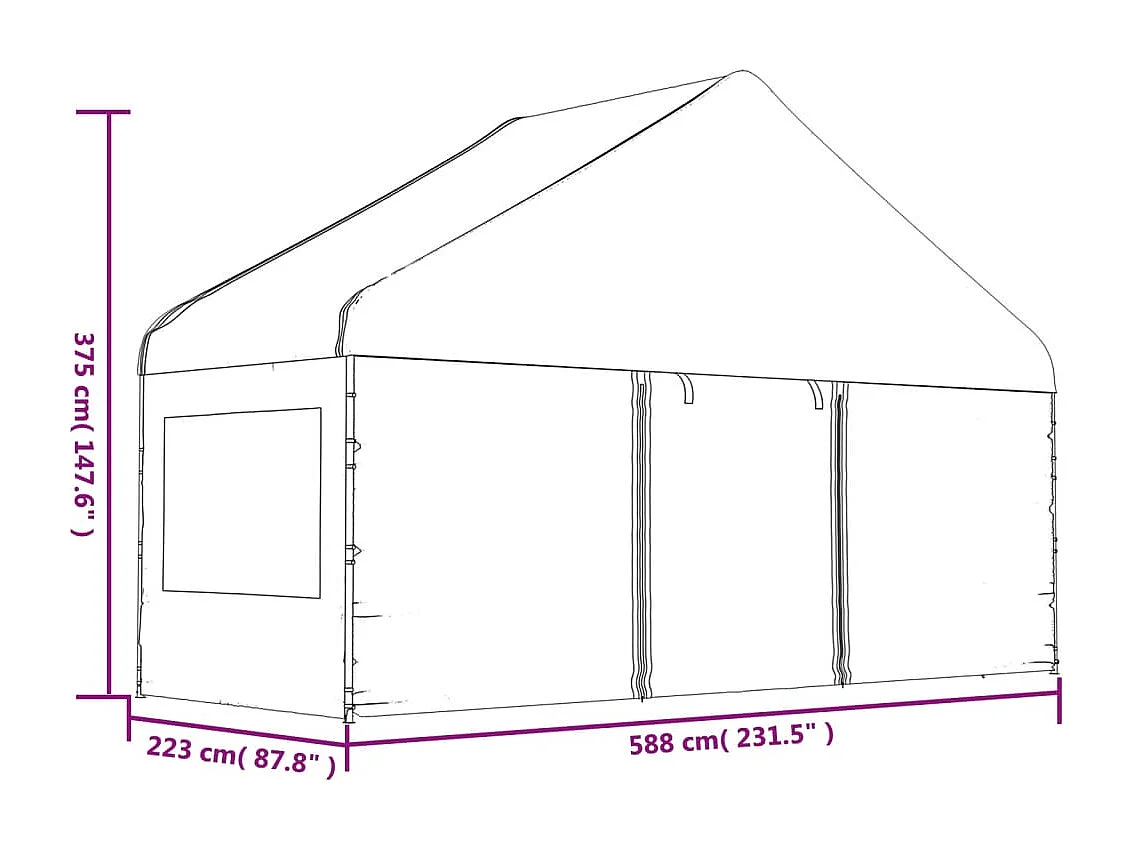 Belvédère avec toit blanc 15,61x5,88x3,75 m polyéthylène