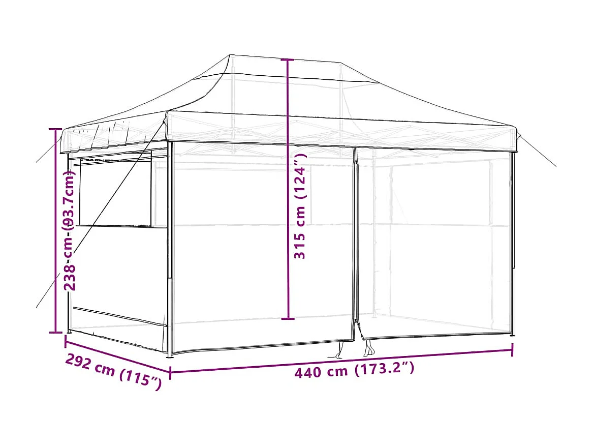 Tienda de fiesta plegable Pop-Up 4 paredes laterales naranja