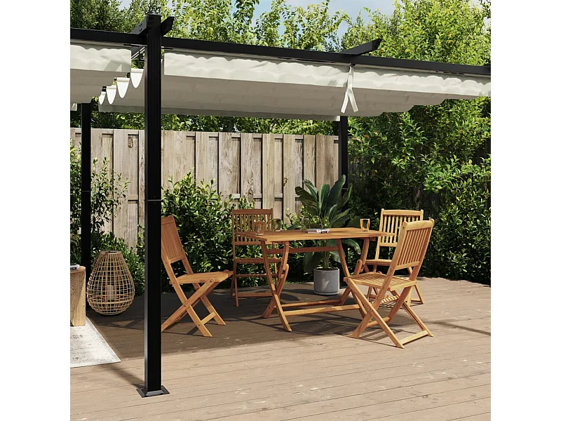 Prieel met uittrekbaar dak 3x6 m aluminium crèmekleurig