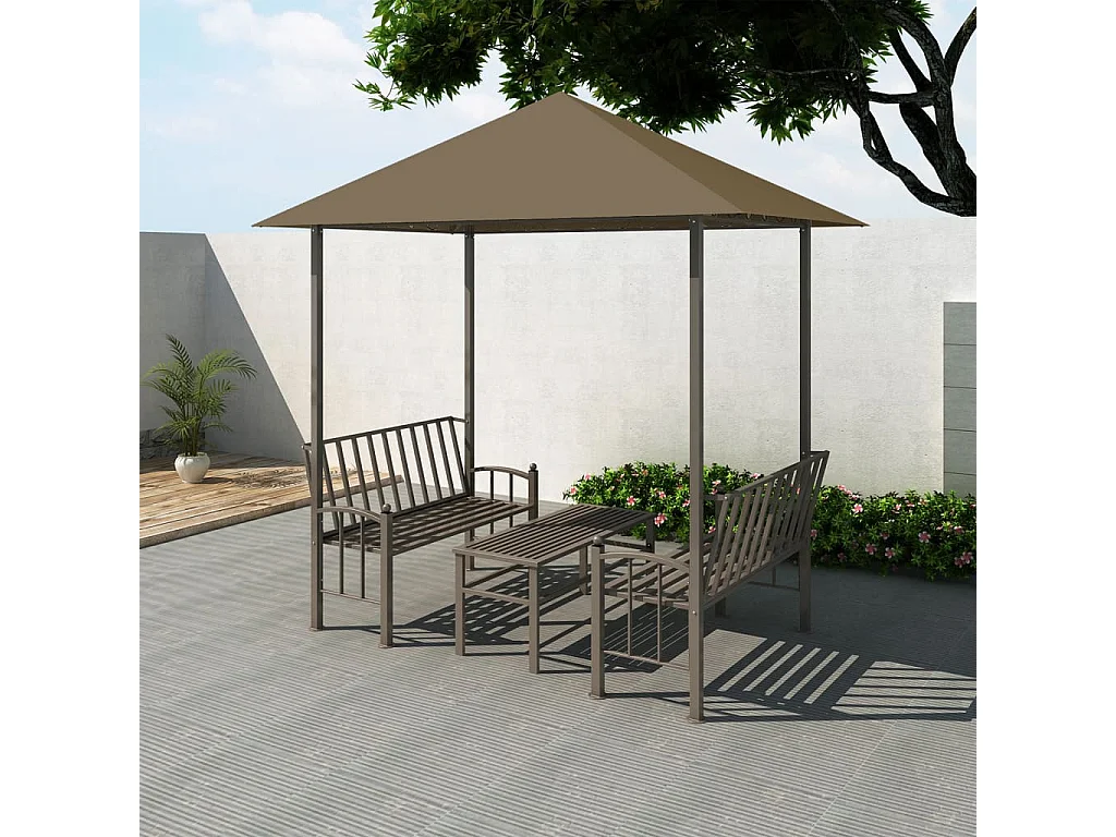 Gartenpavillon mit Tisch und Bänken 2,5x1,5x2,4 m Taupe 180 g/m²