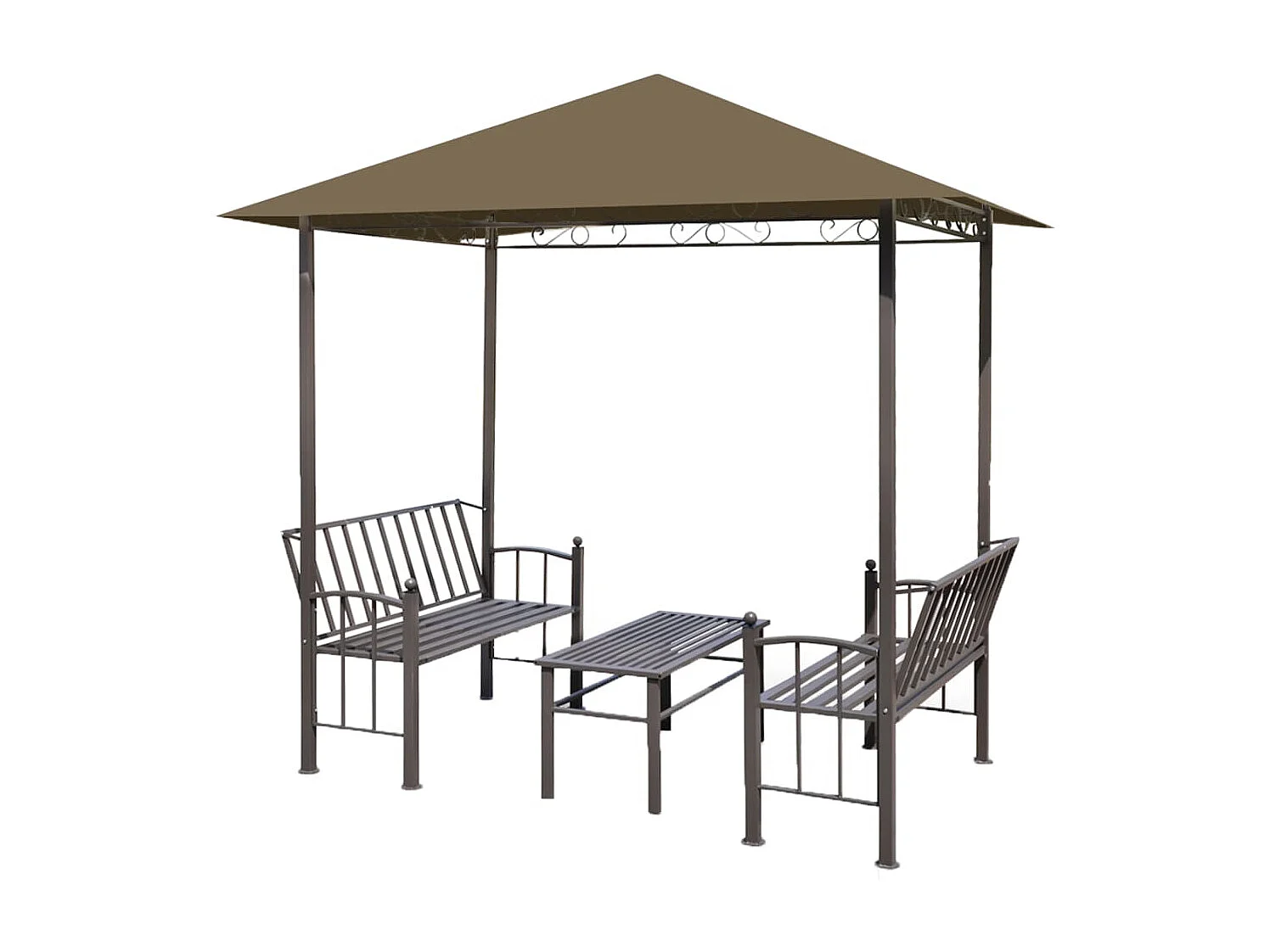 Gartenpavillon mit Tisch und Bänken 2,5x1,5x2,4 m Taupe 180 g/m²