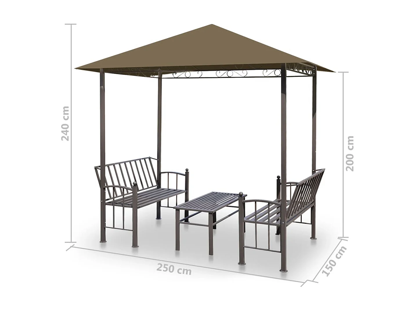 Gartenpavillon mit Tisch und Bänken 2,5x1,5x2,4 m Taupe 180 g/m²