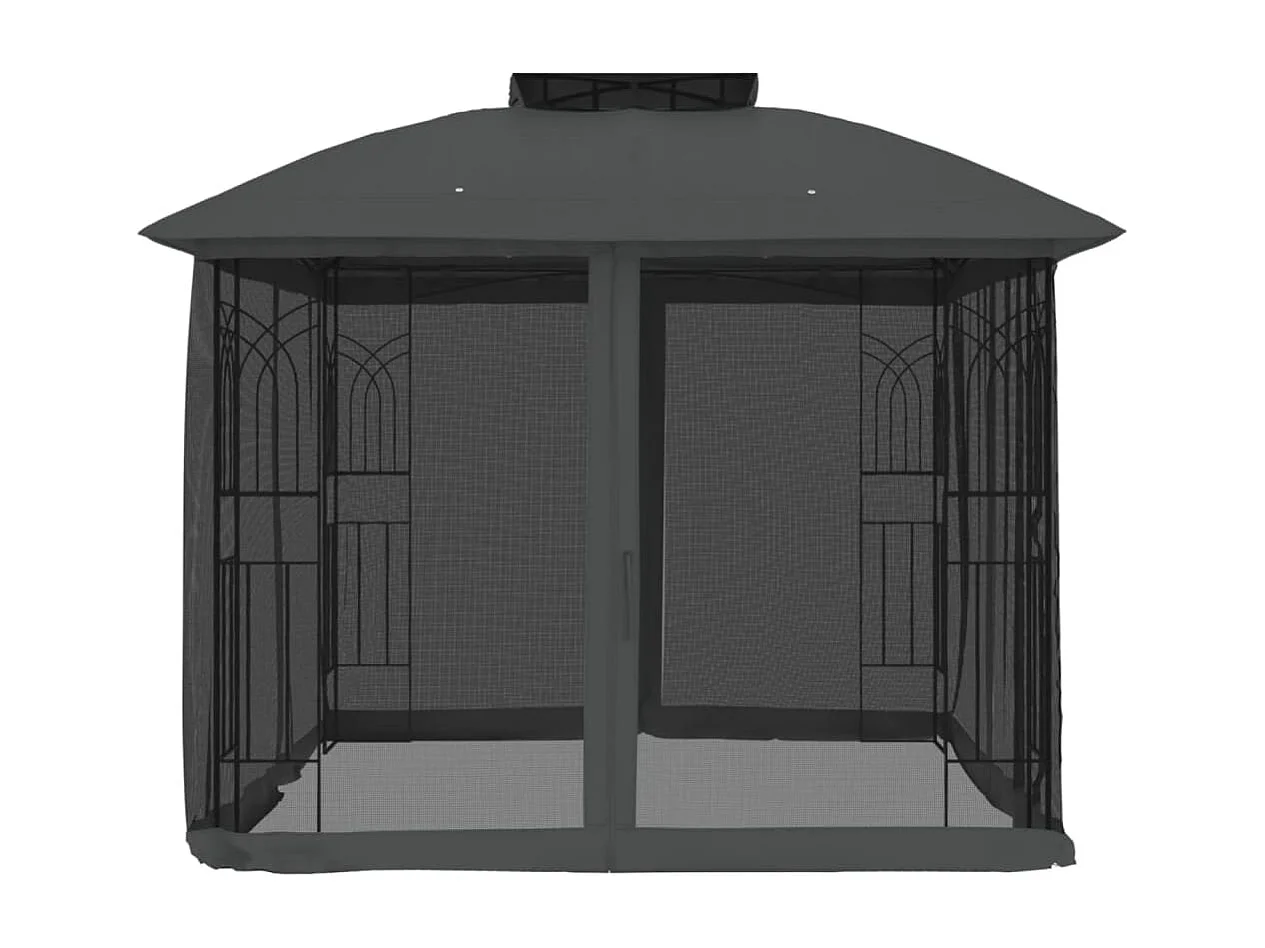 Tonnelle avec double toit et parois en filet anthracite acier