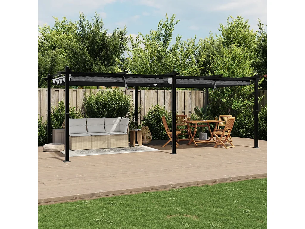 Cenador de jardín con techo retráctil aluminio antracita 3x6 m