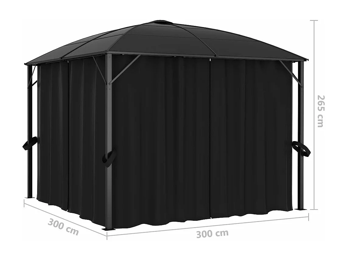 Tonnelle avec rideaux 300x300x265 cm Anthracite