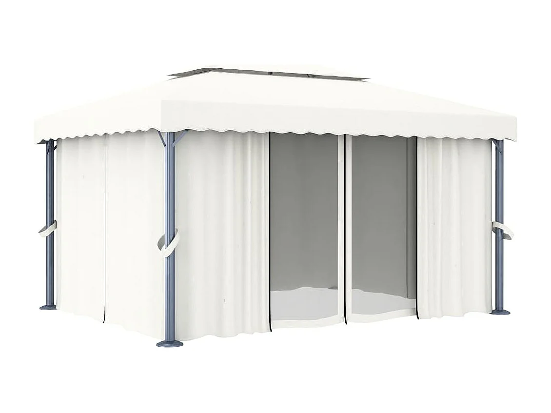 Tonnelle avec rideau 4x3 m Blanc crème Aluminium