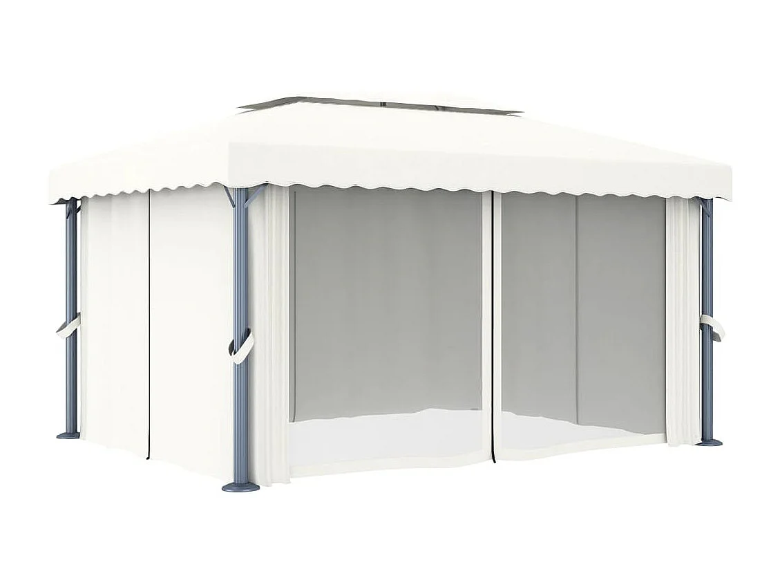 Tonnelle avec rideau 4x3 m Blanc crème Aluminium