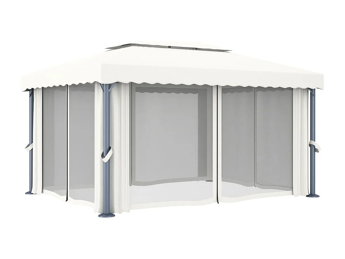 Tonnelle avec rideau 4x3 m Blanc crème Aluminium