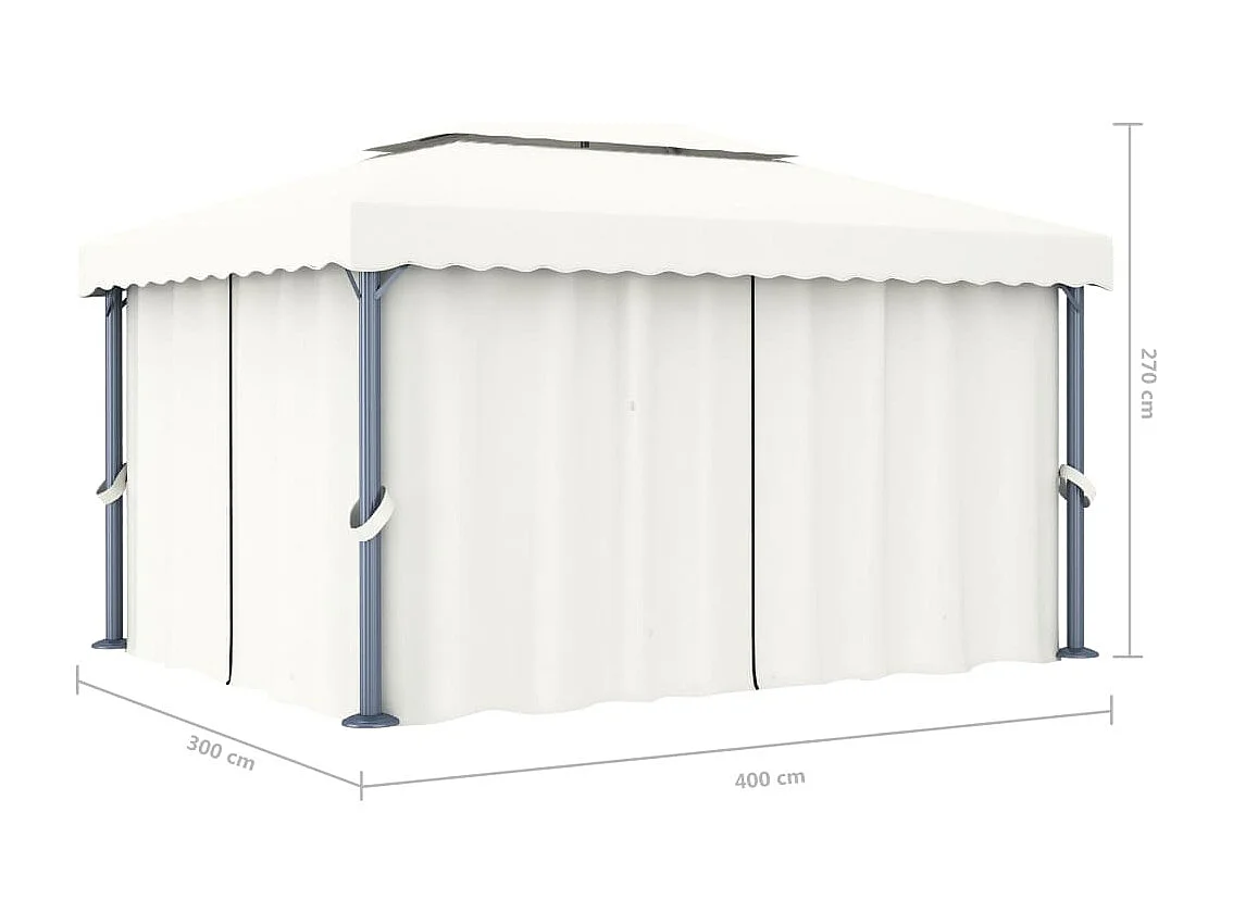 Tonnelle avec rideau 4x3 m Blanc crème Aluminium